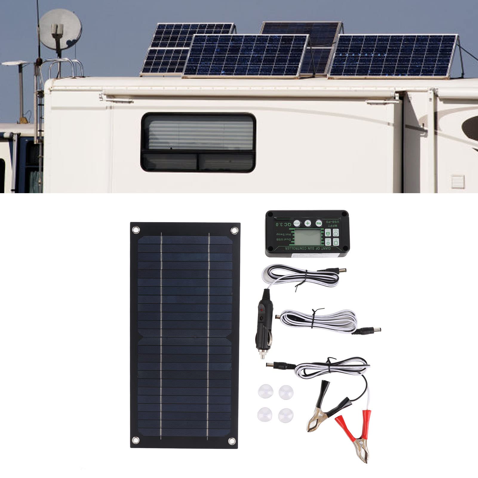 Solar Panel Kit, 600W Solar Panel Charger Monocrystalline Silicon 100A Charge Controller Solar Panel Kit with Extension Cable Battery Clip for RV Outdoor Camping