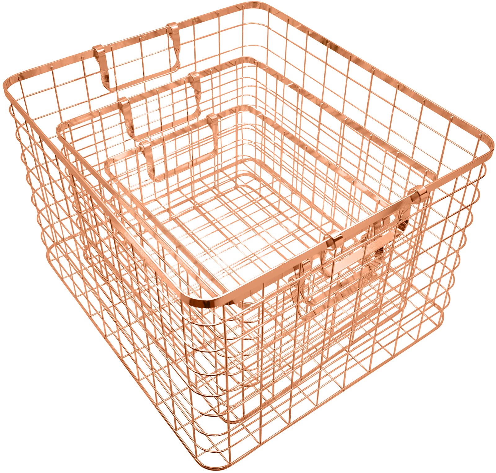 Set of 3 Nested Wire Basket Trays for Storage and Organizing (Rose Gold)