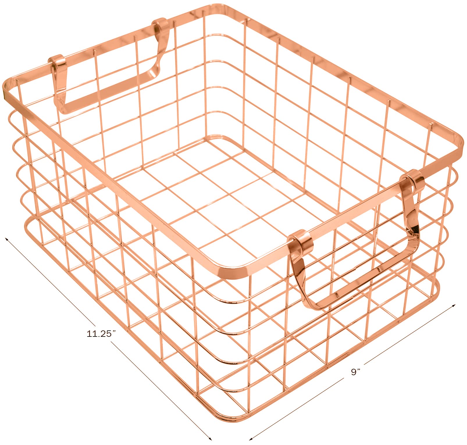 Set of 3 Nested Wire Basket Trays for Storage and Organizing (Rose Gold)