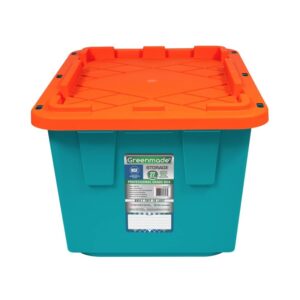 GREENMADE Extra Strong 27Gallon Plastic Storage Bin, Multi Color, 4 Pack. Heavy Duty Built With Snap Fit Lid. Factory Direct (Blue & Orange)