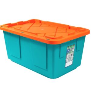 GREENMADE Extra Strong 27Gallon Plastic Storage Bin, Multi Color, 4 Pack. Heavy Duty Built With Snap Fit Lid. Factory Direct (Blue & Orange)