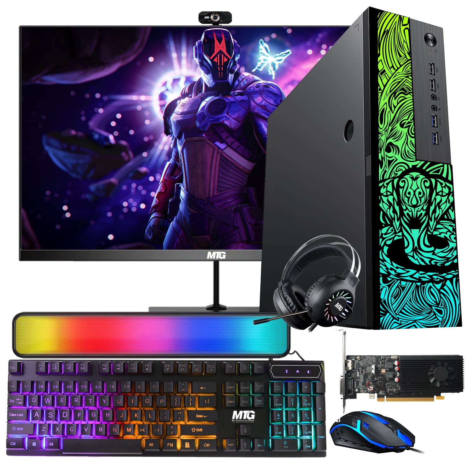 Gaming PC Computer, TechMagnet Cobra, Intel i5 12th Gen, GT 1030, 16GB RAM, 256GB SSD, 2TB HDD, 27 Inch 165Hz LED Gaming Monitor, RGB Peripherals, Webcam, Win 11 (Renewed)