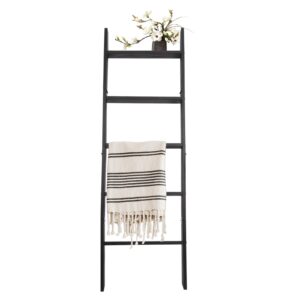 hybdamai blanket ladder, 5-tier wooden quilt stand, decorative ladder shelf, leaning shelf, wall leaning blanket ladder towel storage rack for living room (black)