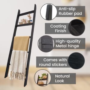 HYBDAMAI Blanket Ladder, 5-Tier Wooden Quilt Stand, Decorative Ladder Shelf, Leaning Shelf, Wall Leaning Blanket Ladder Towel Storage Rack for Living Room (Black)