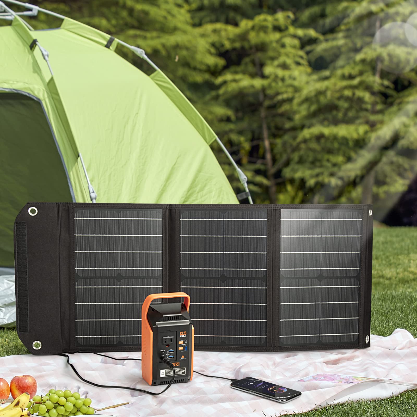 Takki 30W Solar Panel, Foldable Solar Panel Battery Charger Kit with USB DC Type-C Ports for Phones Laptop Portable Power Station Generator Camping Tent Home Off-Grid RV Outdoor, 10 Connectors