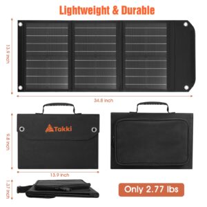 Takki 30W Solar Panel, Foldable Solar Panel Battery Charger Kit with USB DC Type-C Ports for Phones Laptop Portable Power Station Generator Camping Tent Home Off-Grid RV Outdoor, 10 Connectors