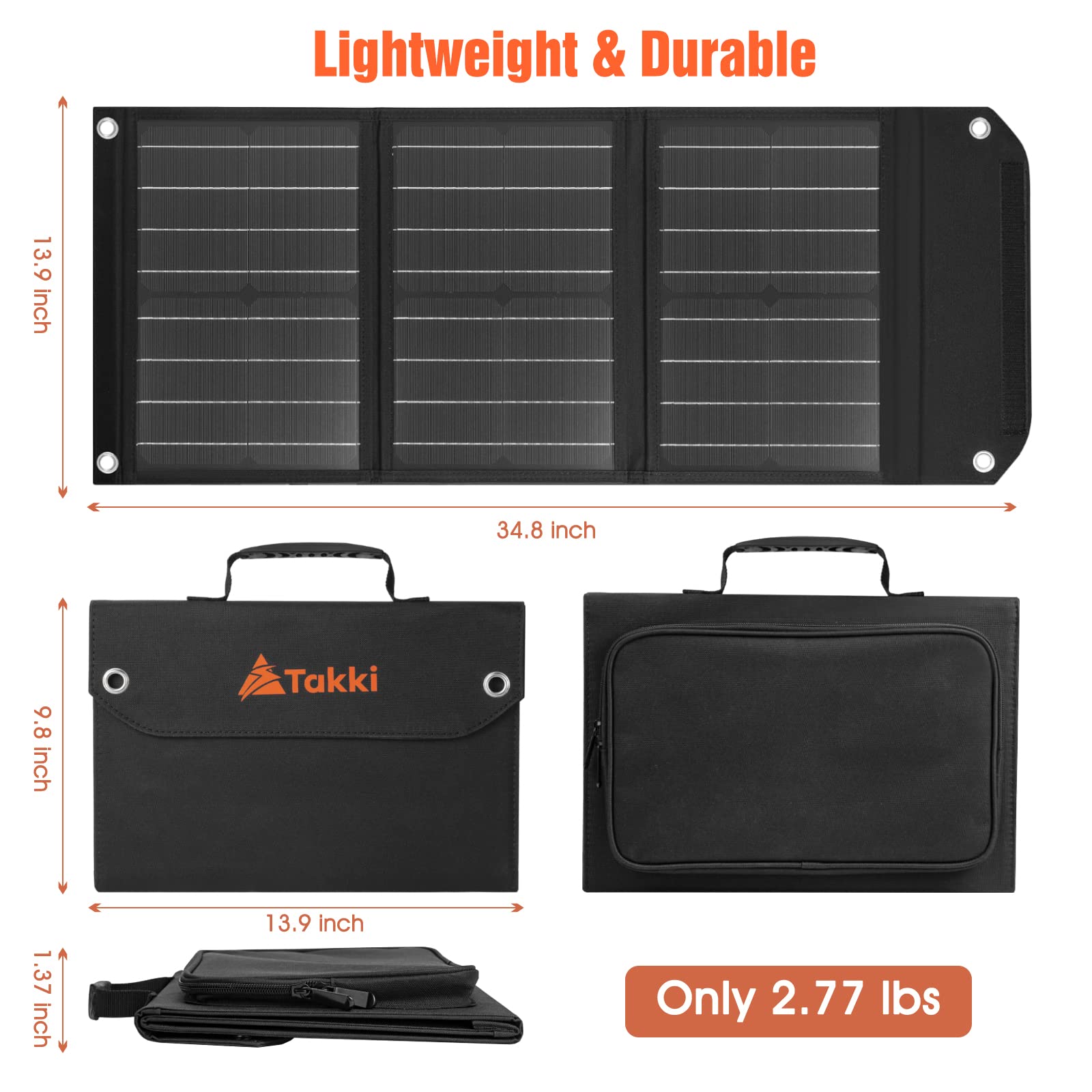 Takki 30W Solar Panel, Foldable Solar Panel Battery Charger Kit with USB DC Type-C Ports for Phones Laptop Portable Power Station Generator Camping Tent Home Off-Grid RV Outdoor, 10 Connectors
