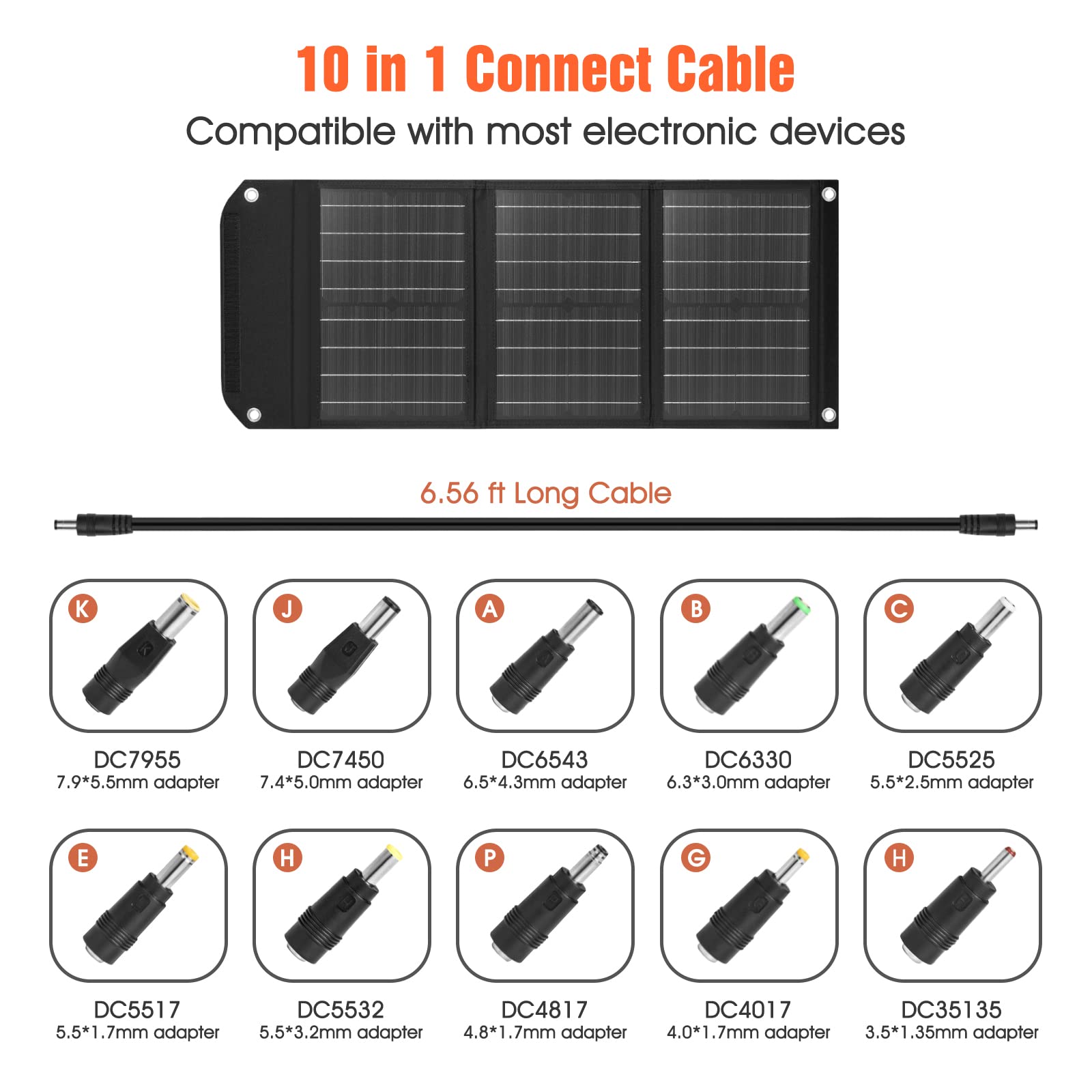 Takki 30W Solar Panel, Foldable Solar Panel Battery Charger Kit with USB DC Type-C Ports for Phones Laptop Portable Power Station Generator Camping Tent Home Off-Grid RV Outdoor, 10 Connectors