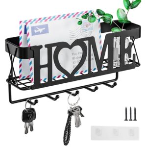 ohobaby key holder for wall - key rack with 5 key hooks, 11.02" l×2.75" w×4.92" h, key and mail organizer wall mount with mesh basket, key hanger for wall, entryway, home decor(matte black)