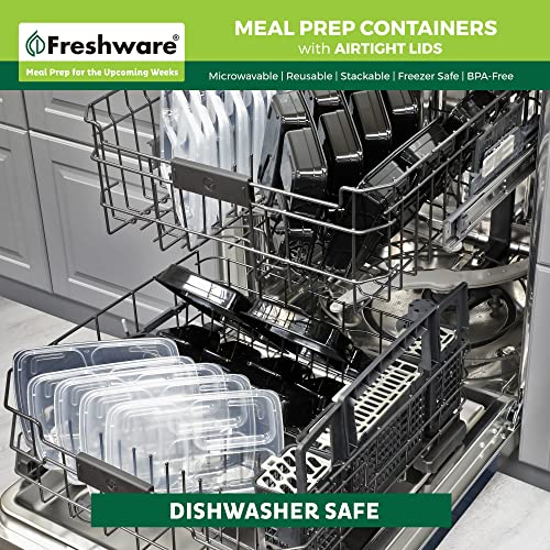 Freshware Meal Prep Containers [50 Pack] 3 Compartment Food Storage Containers with Lids, Bento Box, BPA Free, Stackable, Microwave/Dishwasher/Freezer Safe (24 oz)