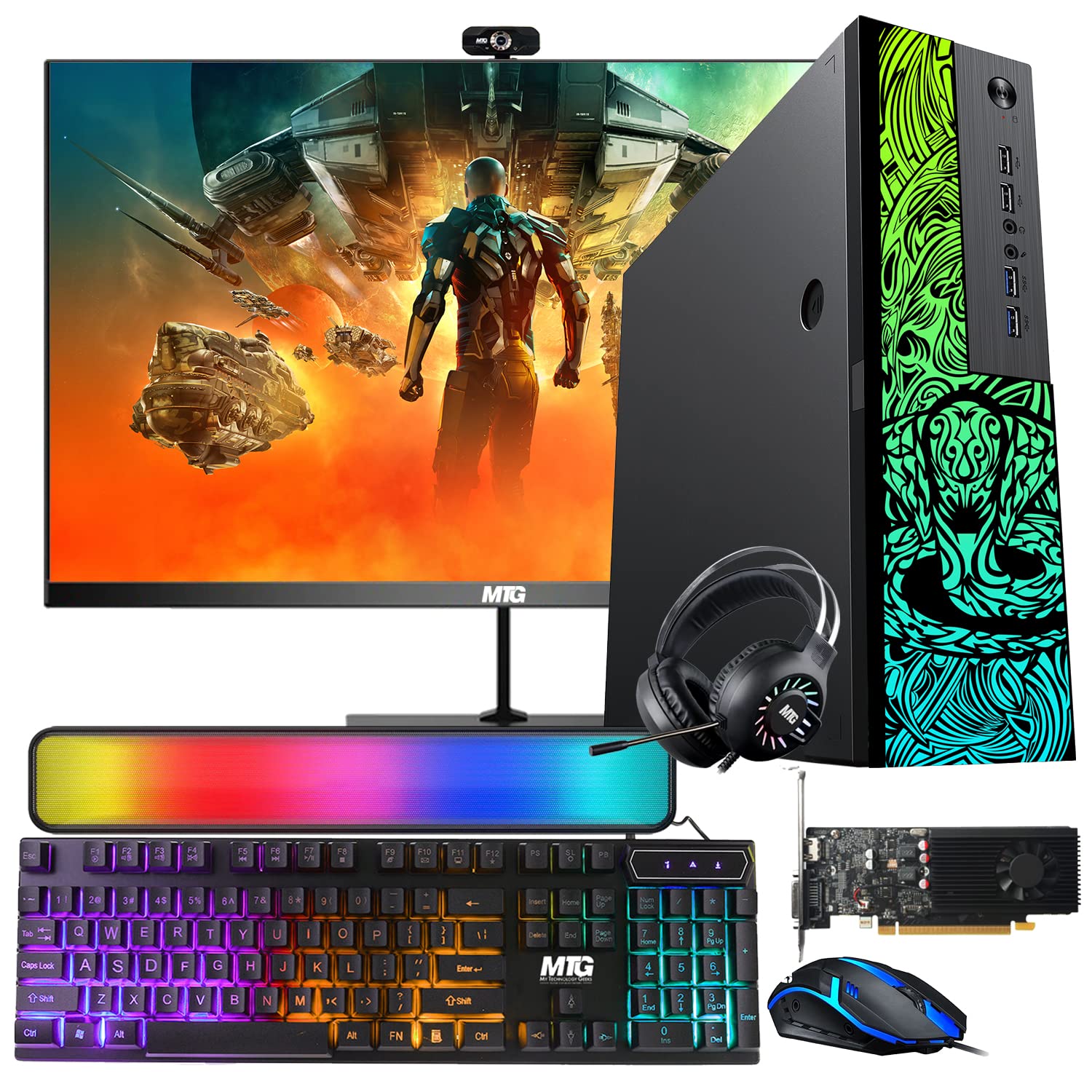 Gaming PC Computer, TechMagnet Cobra, Intel i5 12th Gen, GT 1030, 32GB RAM, 1TB SSD, 2TB HDD, 24 Inch LED Monitor, RGB Peripherals, Webcam, Win 11 Home (Renewed)