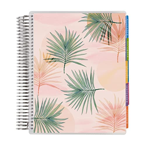 7" x 9" Platinum Spiral Coiled Life Planner (July 2023 - December 2024) - Watercolor Palms Classic Cover + Inspire Interior Pages. Horizontal Weekly & Monthly Agenda by Erin Condren