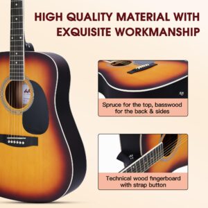 ADM Dreadnought Acoustic Guitar Kit with Free Online Lesson for Beginner Adult Teen Full Size Acustica Guitarra Starter Bundle Set with Bag Strap Tuner Capo Pickguard Music Stand, Right Hand 41 Inch