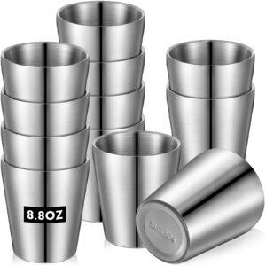 12 pieces stainless steel cups double wall tumbler glasses stackable glasses metal drinking cups insulated drinking glasses reusable silver camping mugs for home camping rv bbq office party (8.8 oz)