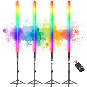 lookmein 4pack rgb tube light bar with light stand, battery powered led video light wand stick for dj lighting, dance club and photography lighting (2.8ft)