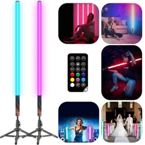 Lookmein 4Pack RGB Tube Light Bar with Light Stand, Battery Powered LED Video Light Wand Stick for DJ Lighting, Dance Club and Photography Lighting (2.8Ft)