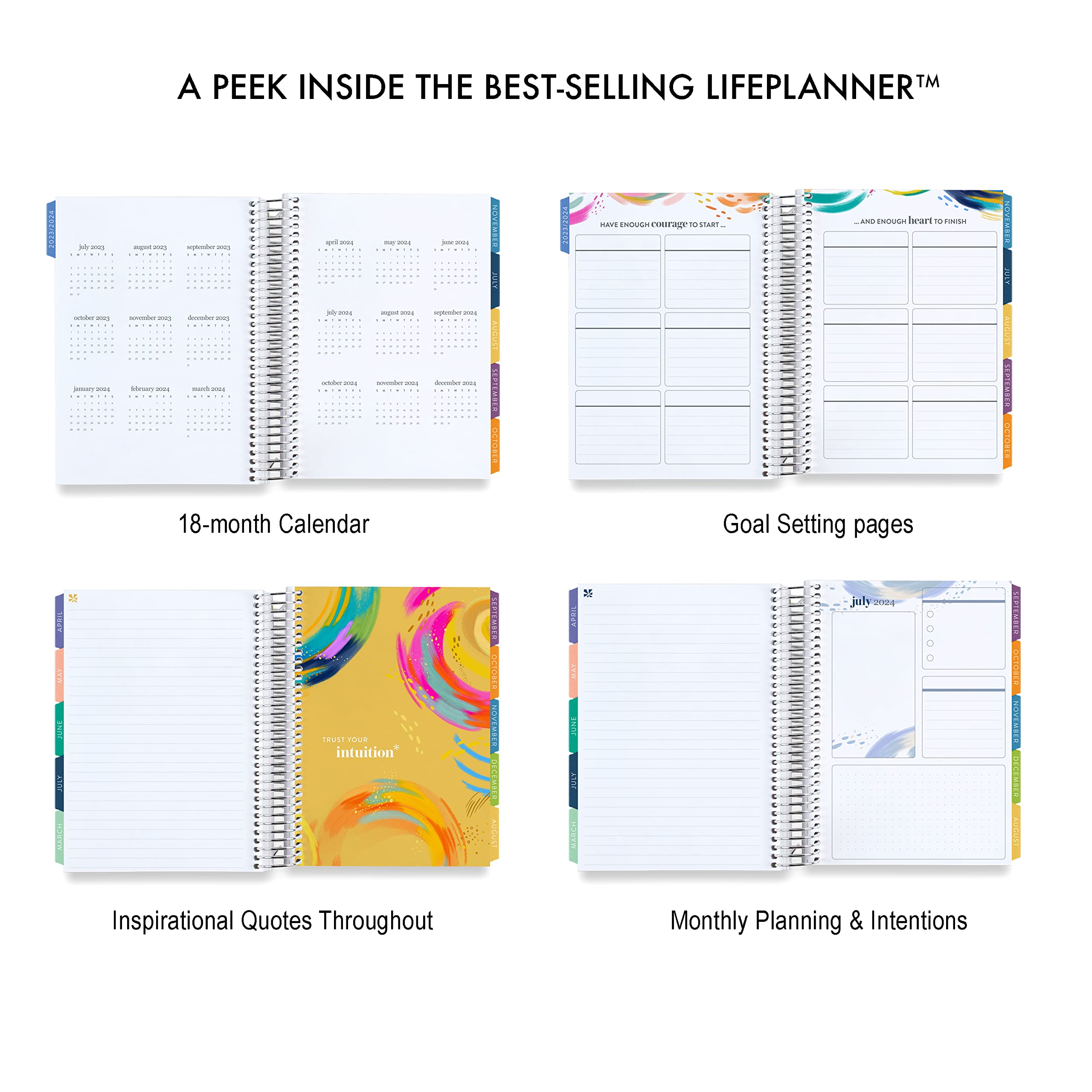 A5 Platinum Spiral Coiled Life Planner (July 2023 - June 2024) - 2023 Layers Colorful Classic Cover + Wildflowers Interior Pages. Horizontal Weekly & Monthly Agenda By Erin Condren