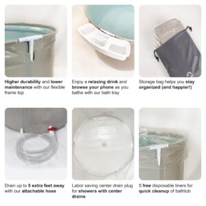 Portable Bathtub with Tray (Small) by HOMEFILOS, Ice Bath and Cold Plunge for Athletes, Japanese Soaking Hot Tub (Non Inflatable, Adult Size) for Shower Stall