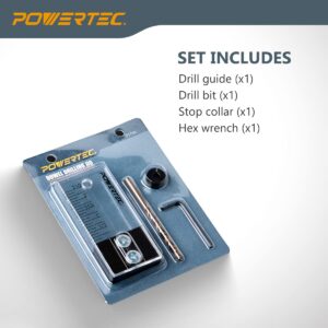 POWERTEC 71715 Dowel Drilling Jig with Depth Scale, Laser Cut Alignment Marker, Cobalt M-35 Drill Bit and Split Ring Stop Collar, 1/4-inch