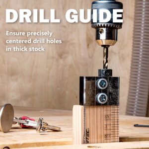 POWERTEC 71715 Dowel Drilling Jig with Depth Scale, Laser Cut Alignment Marker, Cobalt M-35 Drill Bit and Split Ring Stop Collar, 1/4-inch