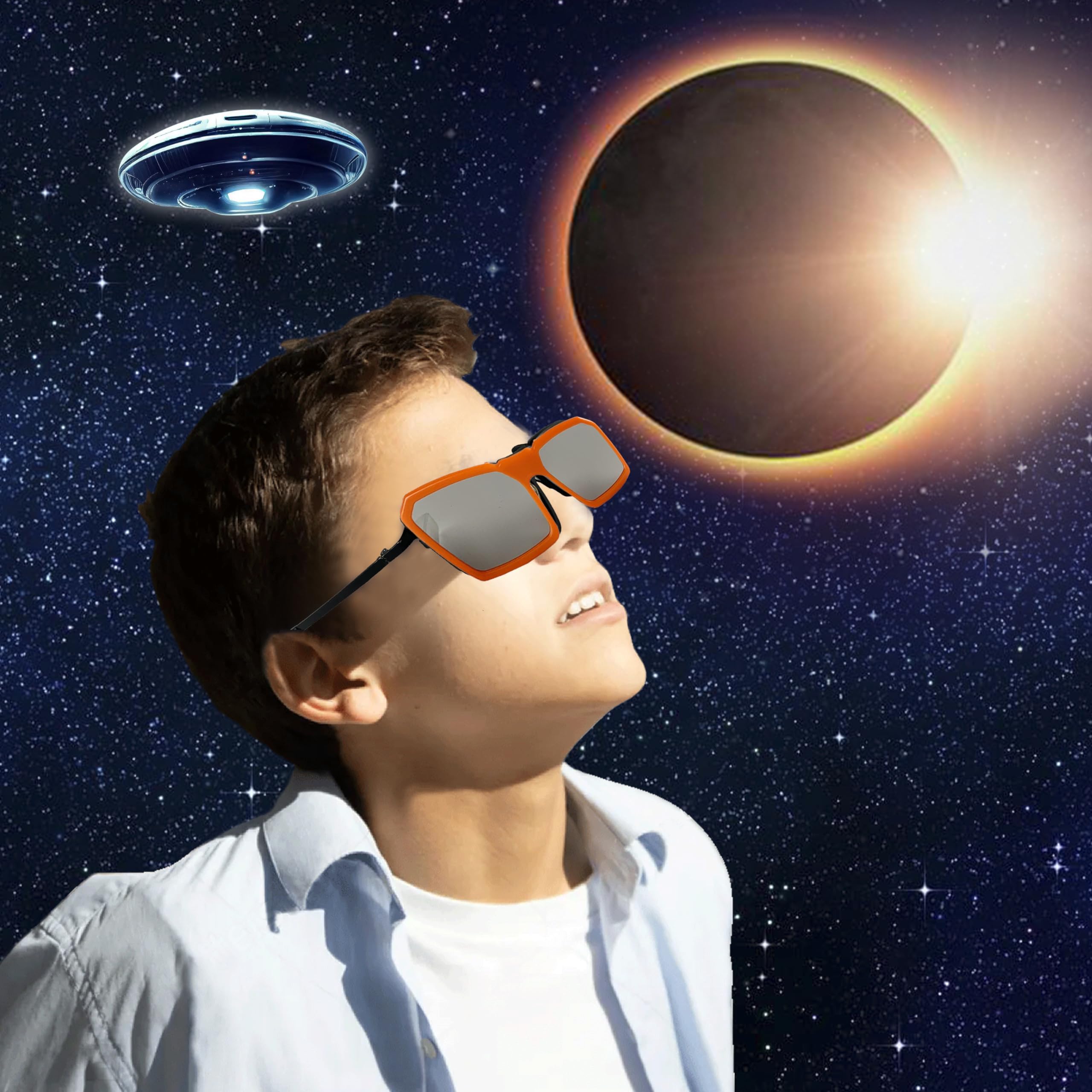 lip-on Frame Solar Eclipse Glasses Approved 2024, CE and ISO Certified Eclipse Shades for Direct Sun Viewing (Clip-on Orange)