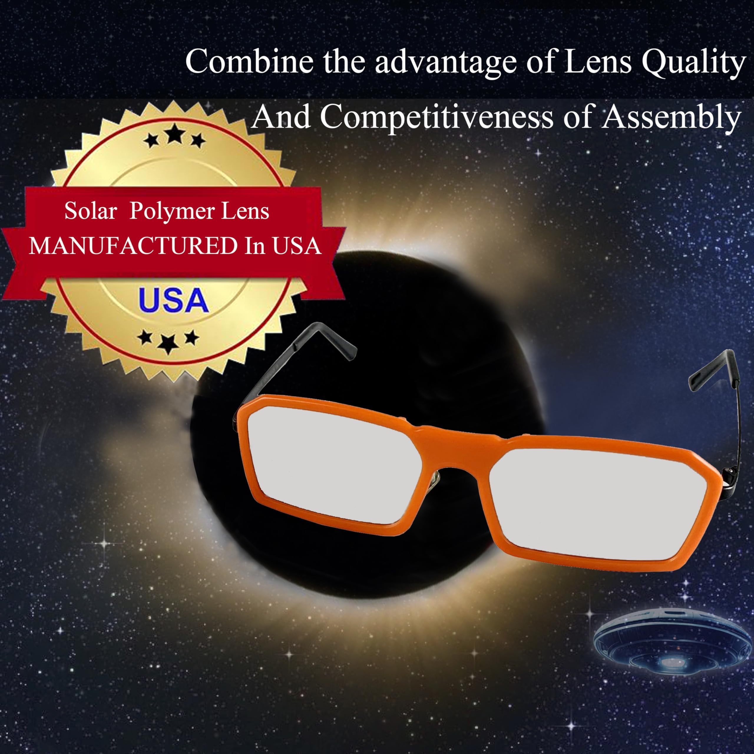 lip-on Frame Solar Eclipse Glasses Approved 2024, CE and ISO Certified Eclipse Shades for Direct Sun Viewing (Clip-on Orange)