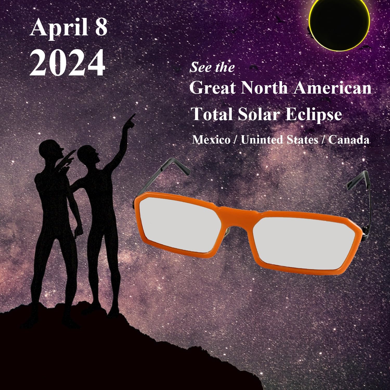 lip-on Frame Solar Eclipse Glasses Approved 2024, CE and ISO Certified Eclipse Shades for Direct Sun Viewing (Clip-on Orange)