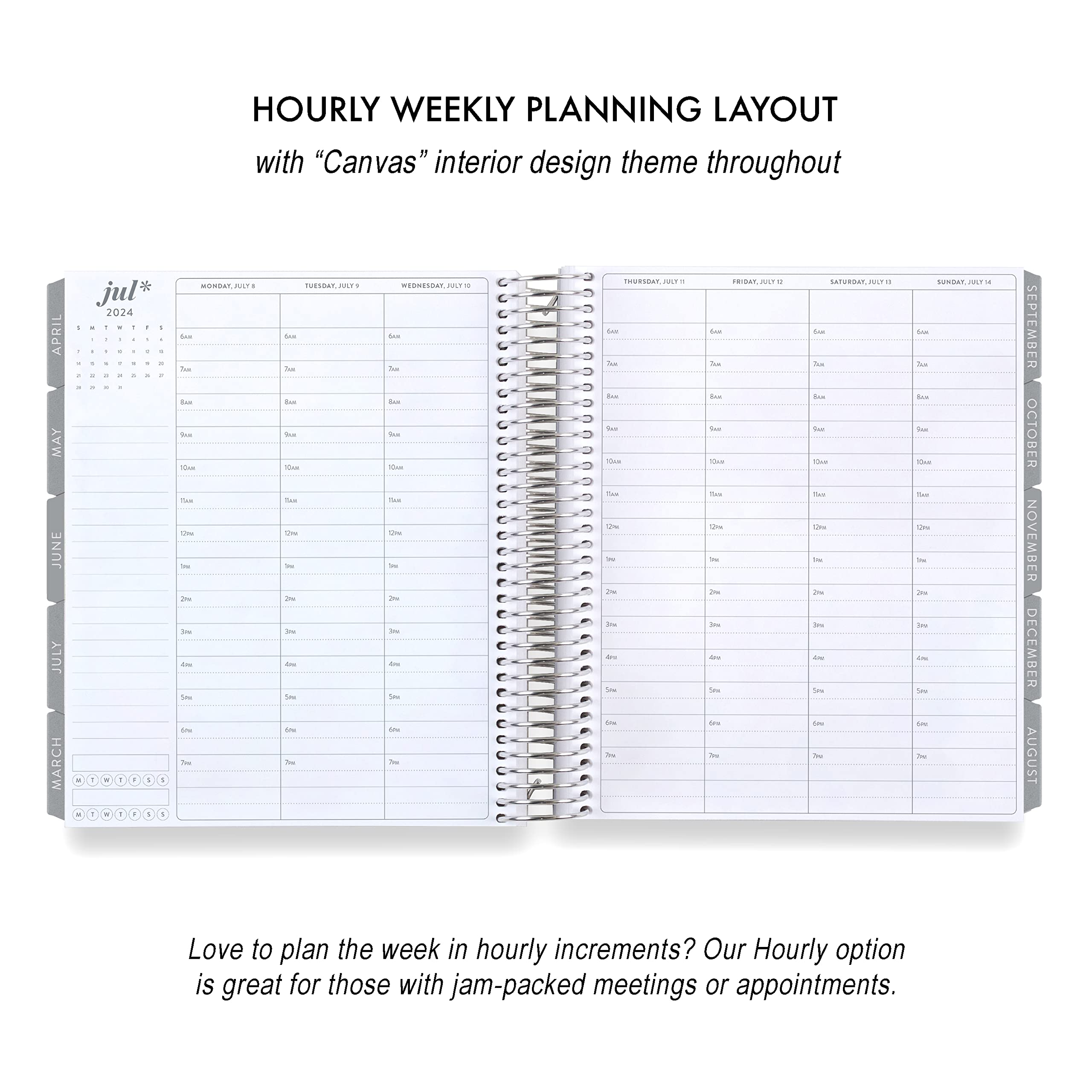 7" x 9" Platinum Spiral Coiled Life Planner (July 2023 - June 2024) - Abstract Circles Classic Cover + Canvas Interior Pages. Hourly Weekly & Monthly Agenda by Erin Condren