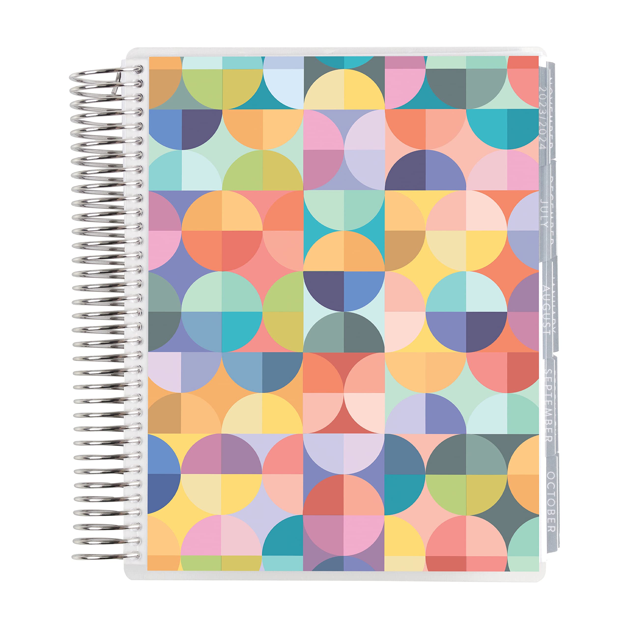 7" x 9" Platinum Spiral Coiled Life Planner (July 2023 - June 2024) - Abstract Circles Classic Cover + Canvas Interior Pages. Hourly Weekly & Monthly Agenda by Erin Condren