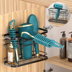 XILIMEN Hair Dryer Holder 3 in 1 Hair Tool Organizer Wall Mounted/Cabinet Door Bathroom Storage Under Sink Stainless Steel Countertop Hot Tools Basket for Blow Dryer, Curling Iron, Straightener