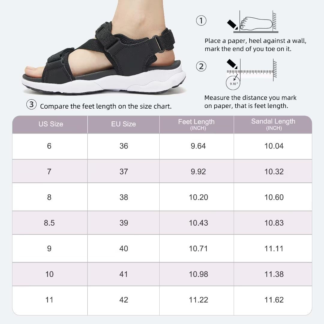 MEGNYA Arch Supportive Walking Sandals for Womens, Thickening Outsole Sandals for Summer Dress, Anti Slip and Shock Absorber Hiking Sandals for Vacation Black Size 8