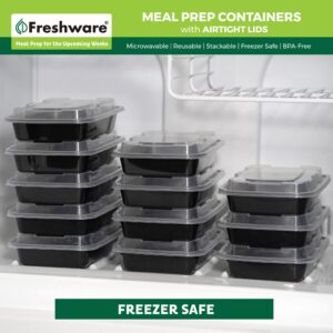 Freshware Meal Prep Containers [50 Pack] 1 Compartment with Lids, Food Storage Containers, Bento Box, BPA Free, Stackable, Microwave/Dishwasher/Freezer Safe (28 oz)