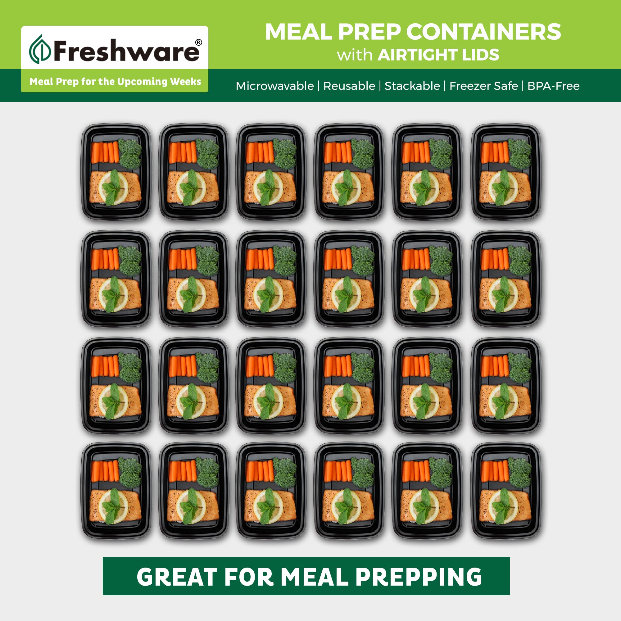 Freshware Meal Prep Containers [50 Pack] 1 Compartment with Lids, Food Storage Containers, Bento Box, BPA Free, Stackable, Microwave/Dishwasher/Freezer Safe (28 oz)