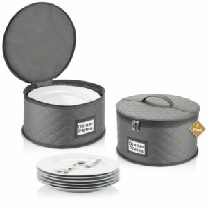 stozu 2 pack china storage containers for dinner plates - 12" w x 7" h - includes 24 felt dividers - stackable case with padded interior and handle