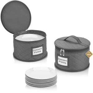 2 pack 8" bowl and dessert plate storage cases - china storage container - stackable with padded interior to store and transport your fine china dinnerware dishes - 24 felt pads included - gray
