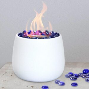 tabletop fire bowl - fire pit, small alcohol fireplace for indoor and outdoor use patio decor white