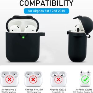 VOTILE Secure Lock Silicone Case Compatible with AirPods Case 1 & 2 with Bling Keychain, Soft Protective Earpod Case Cover Earbuds Cases Women Girls for Apple Air Pod 2 Case - Black