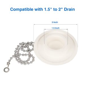 2 Packs Tub Stopper, Rubber Bathtub Stoppers Drain Plug with 15" Stainless Steel Beaded Chain, Premium Bathroom Plug Fit for 1.5" to 2" Kitchen Sink, Bathroom Bath tub, Drain Stopper, White