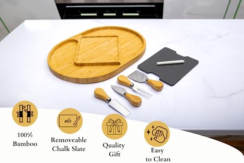 Taoware Bamboo Serving Platter with Cheese Knives for Charcuterie Board Premium Cheese Board for Housewarming Gift Practical Trays for Serving Food