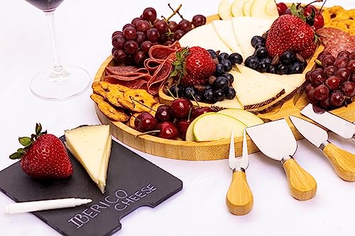 Taoware Bamboo Serving Platter with Cheese Knives for Charcuterie Board Premium Cheese Board for Housewarming Gift Practical Trays for Serving Food