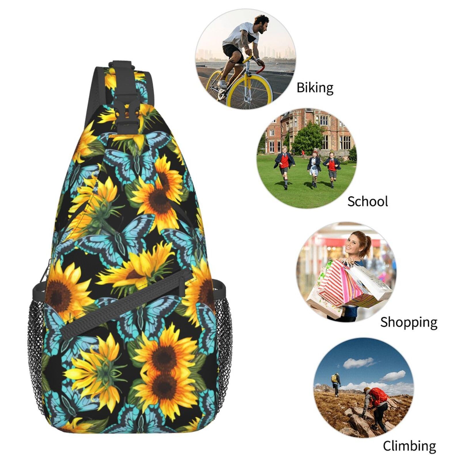 JSHXJBWR Sunflower Sling Backpack Crossbody Shoulder Bags For Men Women Beautiful Sunflowers Casual Adjustable Daypacks Chest Bag For Hiking Travel Cycling