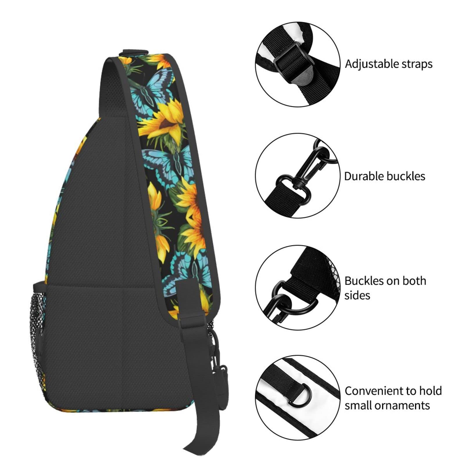 JSHXJBWR Sunflower Sling Backpack Crossbody Shoulder Bags For Men Women Beautiful Sunflowers Casual Adjustable Daypacks Chest Bag For Hiking Travel Cycling