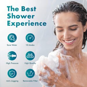 Filtered Shower Head with Handheld,Twinkle Star High Pressure 10 Mode Detachable Showerhead Built-in Power Wash with ON/OFF Pause Switch,15 Stage Water Softener Filters for Hard Water Remove Chlorine