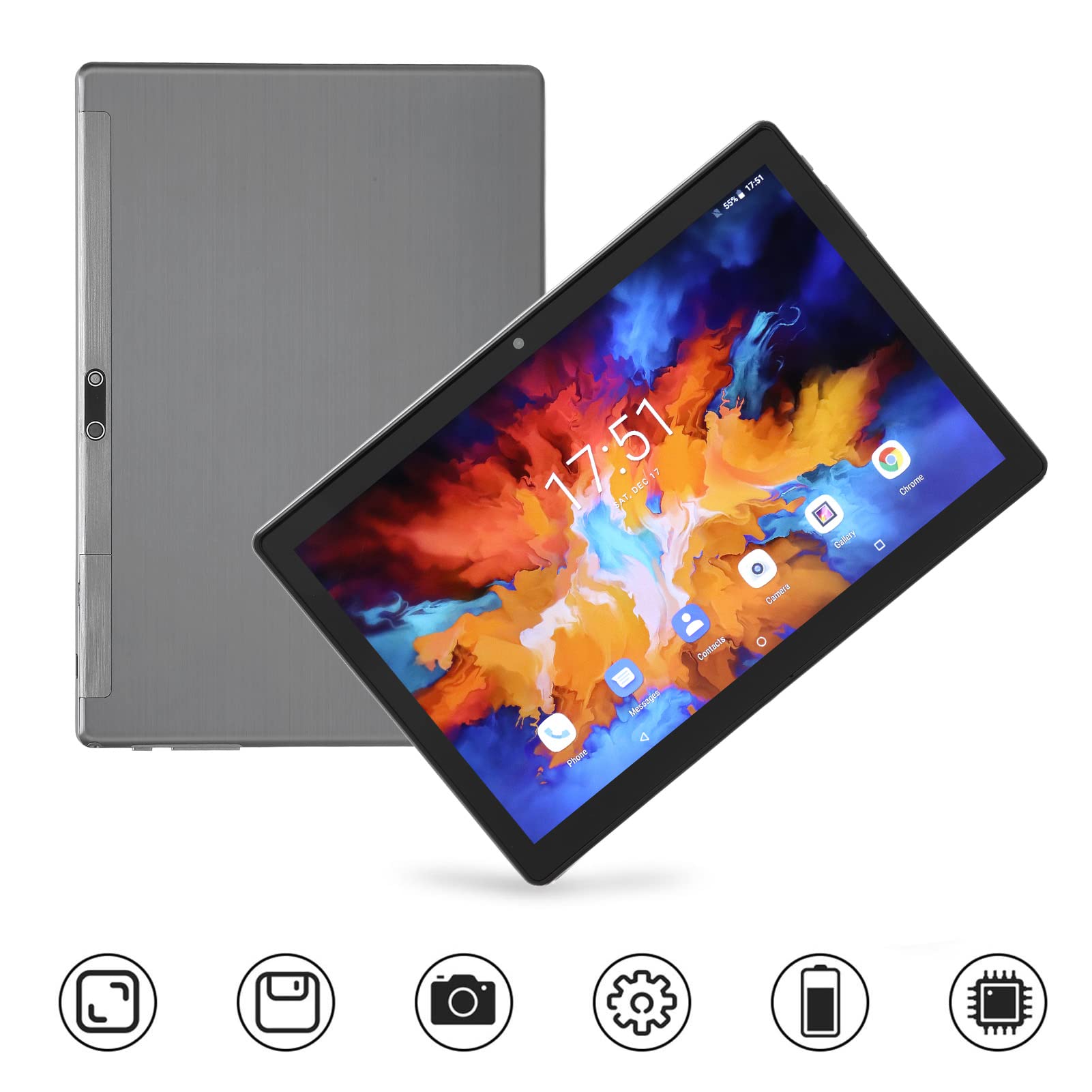 aqxreight Office Tablet HD IPS Gaming Tablet Dual Camera Quad Core 10.1 Inch 6000 MAh for Travel (Iron Gray)