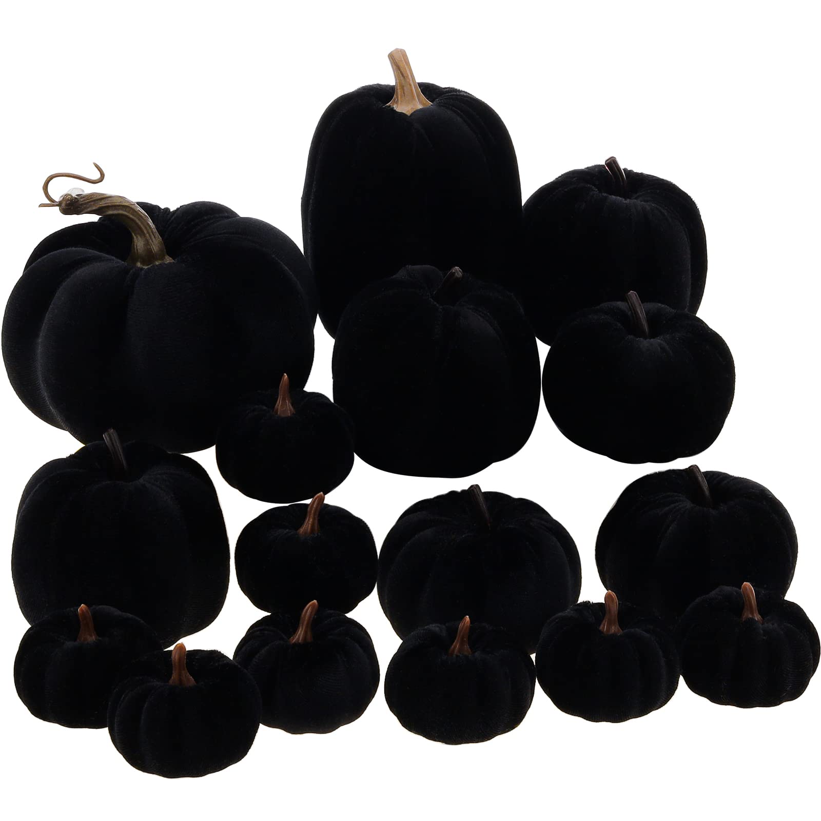 Yatinkim 16pcs Black Halloween Faux Velvet Pumpkins Decorative Set Halloween Fake Foam Pumpkin Thanksgiving Kitchen Decor Fall Church Decoration