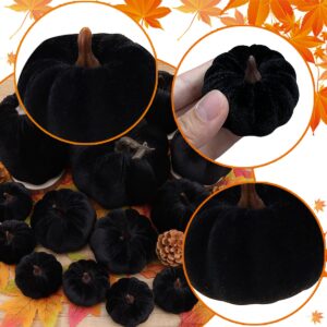 Yatinkim 16pcs Black Halloween Faux Velvet Pumpkins Decorative Set Halloween Fake Foam Pumpkin Thanksgiving Kitchen Decor Fall Church Decoration