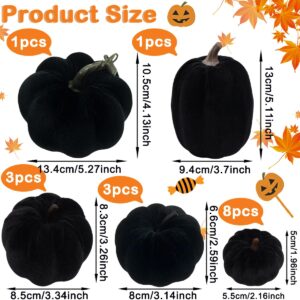 Yatinkim 16pcs Black Halloween Faux Velvet Pumpkins Decorative Set Halloween Fake Foam Pumpkin Thanksgiving Kitchen Decor Fall Church Decoration