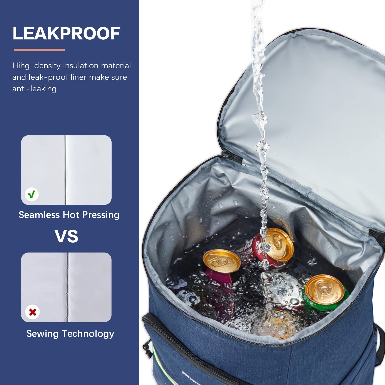 BOSTANTEN Backpack Cooler - 30 Cans Leakproof Insulated Cooler Backpack with Trolley Sleeve, Lightweight Soft Cooler Bag