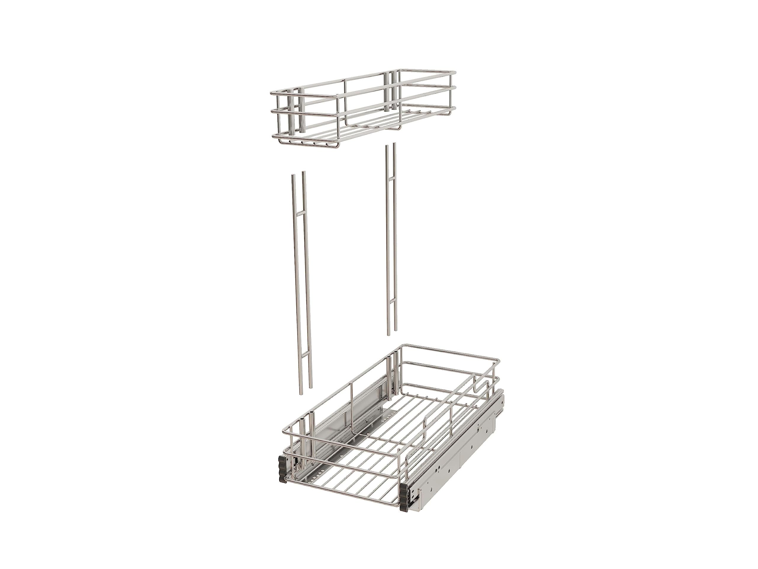 STORKING 2 Tier Under Sink Pull Out Cabinet Organizer Slide Wire Shelf Basket for Kitchen Base Cabinets 9" W 17" D 16" H (17D,2pcs)