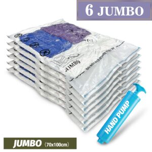 Vacuum Storage Bags, 6 Jumbo Space Saver Vacuum Seal Sealer Bags with Pump for Clothes, Comforters, Blankets (6J)